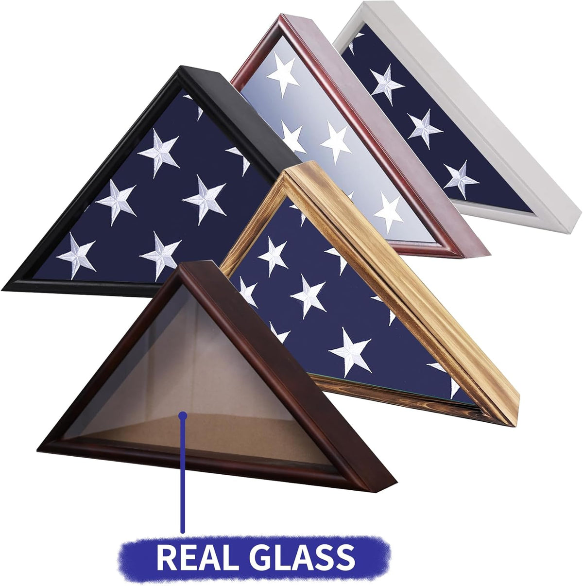 Burial Flag Display Case Fits 5'x9.5' Flag, Thin Bottom Edge Military Flag Box with Glass Front for American Veteran Flag, Wooden Memorial Folded Flag Case Shadow Box (Black)