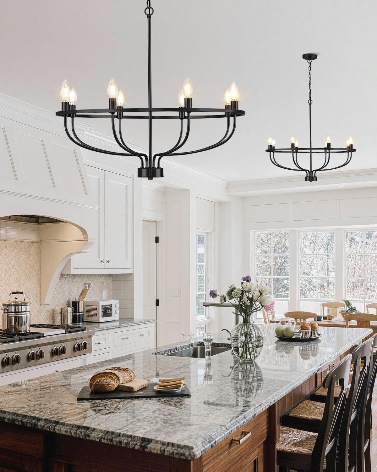 Yunnix 8 Light Black Chandelier for Dining Room Light, 30 Inch Round Large Ca...
