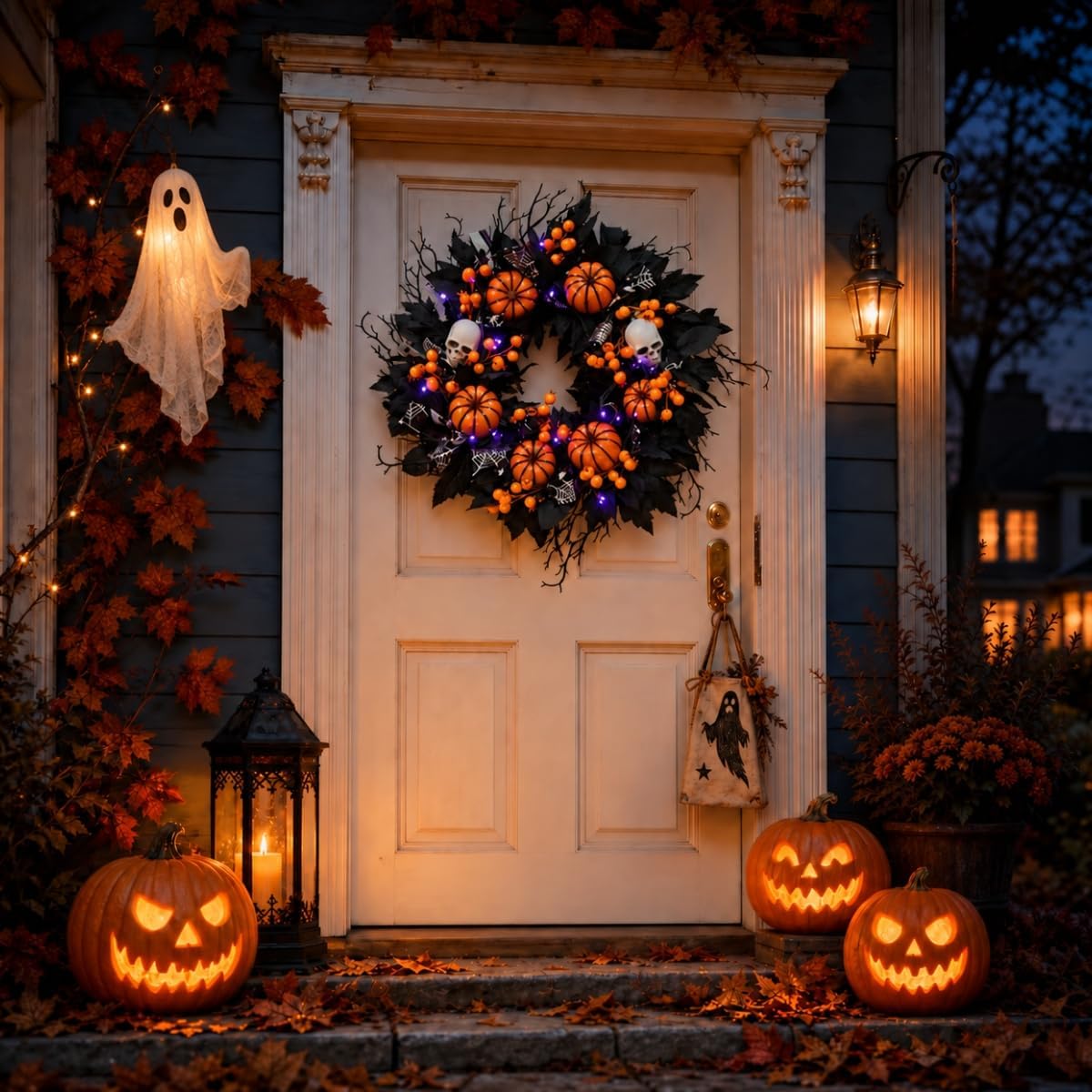 20" Halloween Wreath for Front Door, Black Gothic Spooky Outdoor Dรฉcor