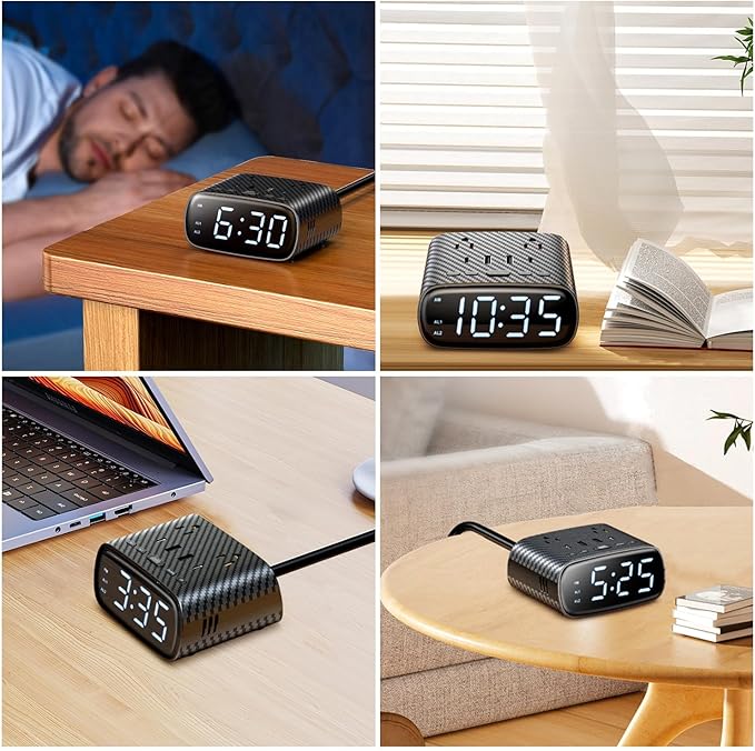 10PCS Alarm Clock with 2 USB-C, 2 USB-A Chargers Power Strip 2 Outlets - Image 7