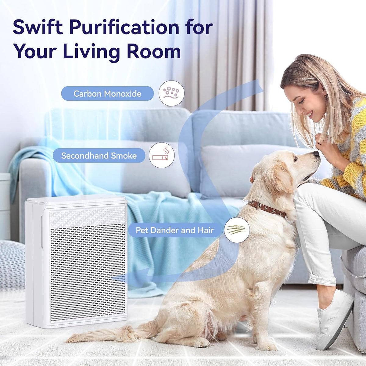 YARIKI Air Purifiers for Home Pets Covers Up to 1500 Sq Ft,H13 Hepa Filter wi...