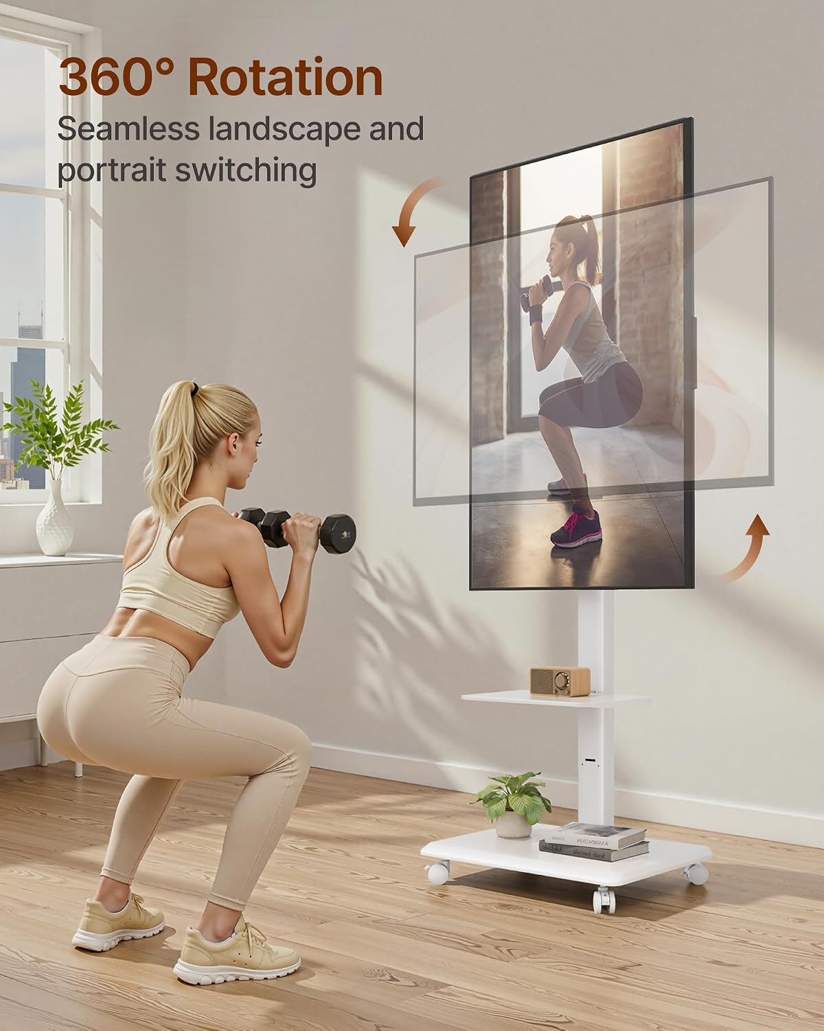 Steel Base Rolling TV Stand for 37-86 Inch TVs up to 110 lbs, White