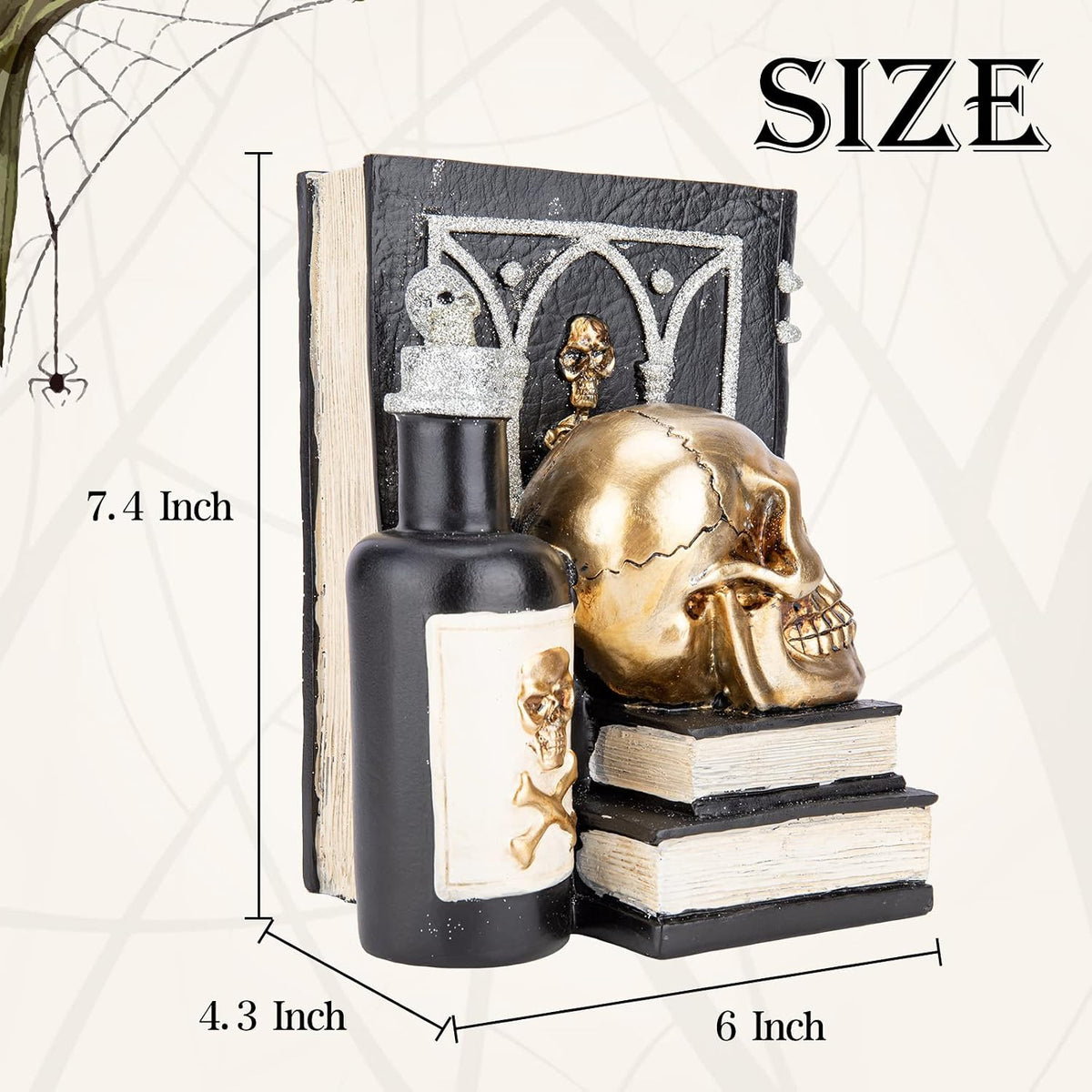 Halloween Skull Figurine, Gothic Book & Potion Bottle Indoor Tabletop Decor
