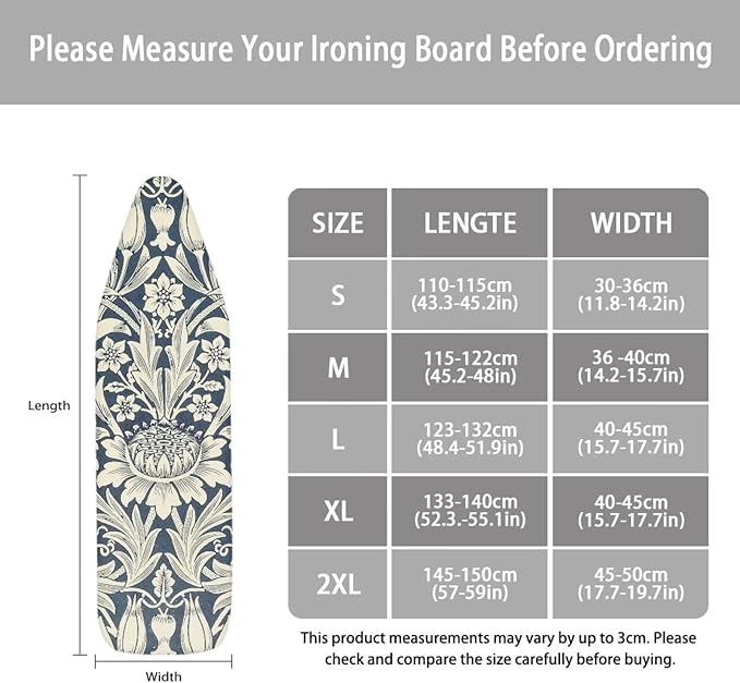 ZCFYGDX William Morris Floral Ironing Board Cover Decor, Resist Scorching & - Image 6