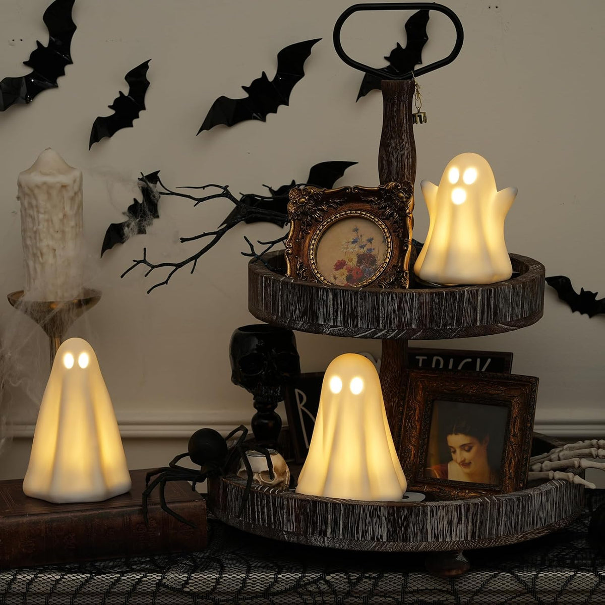 Light Up Ghost Halloween Decor,Ceramic Halloween Ghost Decorations Indoor