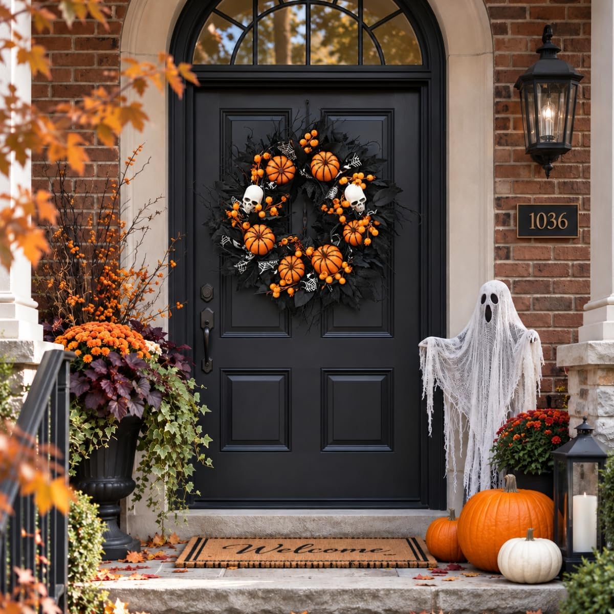 20" Halloween Wreath for Front Door, Black Gothic Spooky Outdoor Dรฉcor