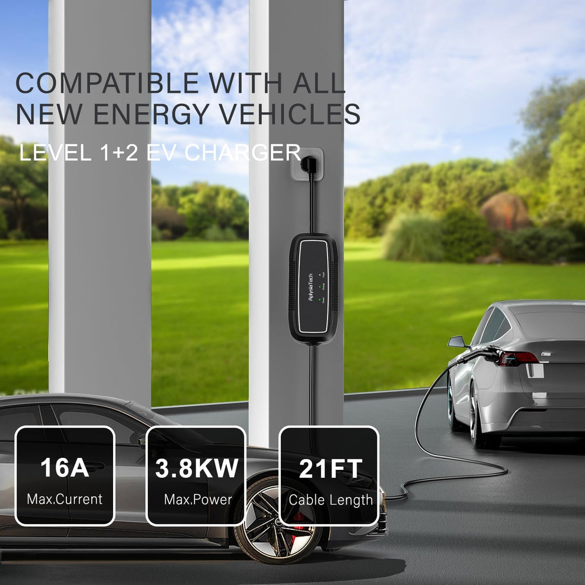 Level 1+2 EV Charger, 16Amp 110-240V, Portable SAE J1772 Electric Car Charger...