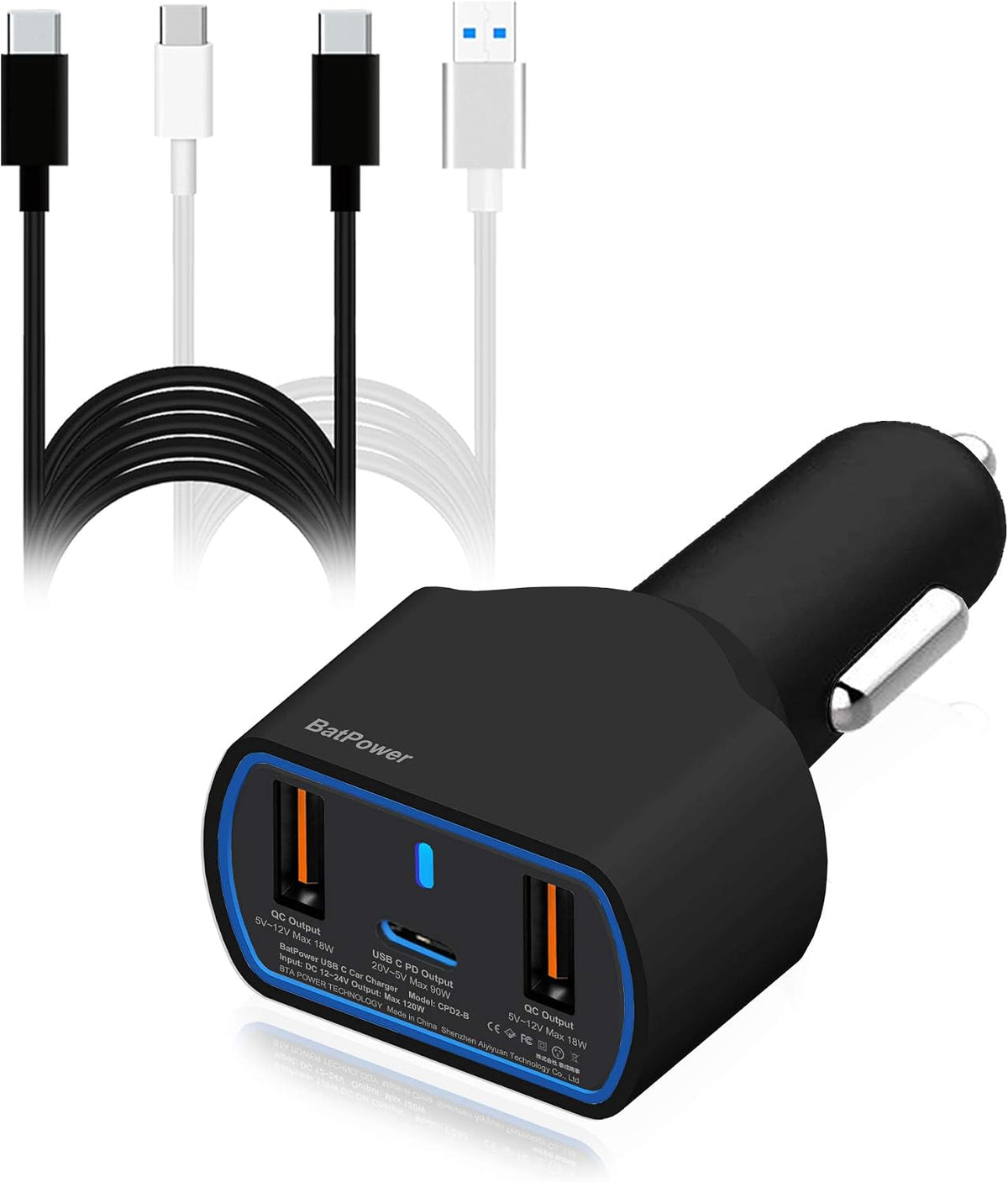 batpower high power delivery 120w usb-c laptop car, main product view