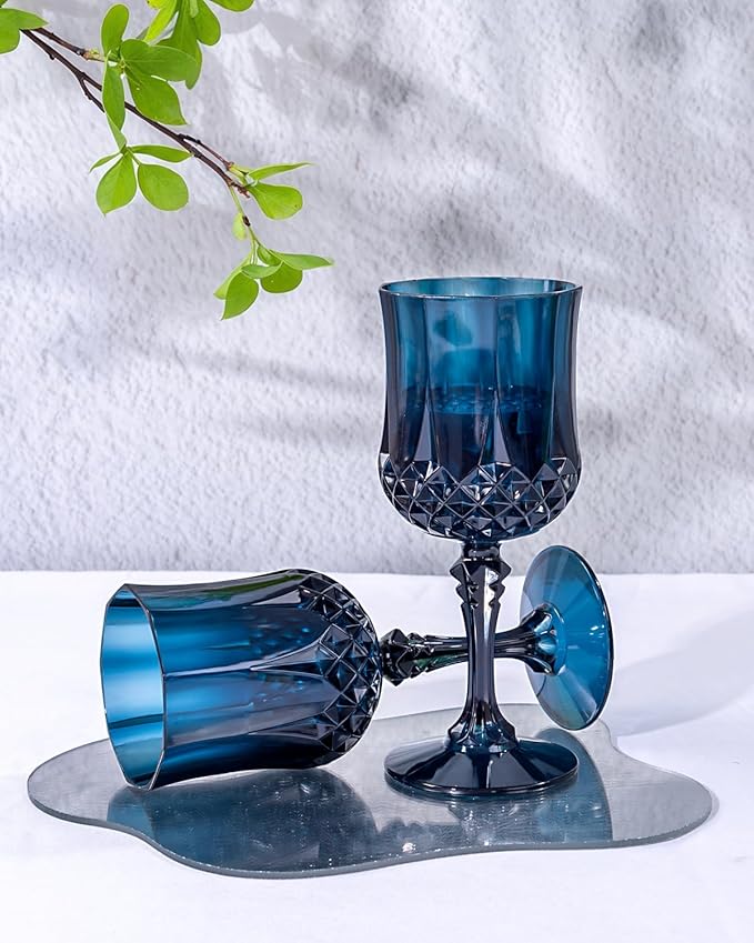 Ciaell 24PCS Blue Plastic Wine Glasses - 7 Oz Plastic Goblets for Party - Blu...