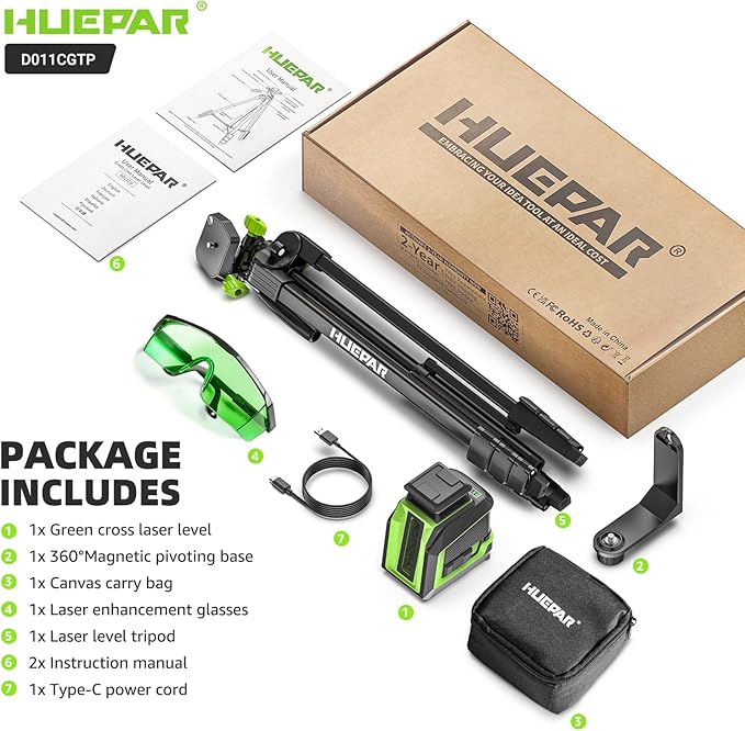 Huepar 360° Laser Level with Tripod 60in, 82Ft - 165Ft Self Leveling Laser - Image 8