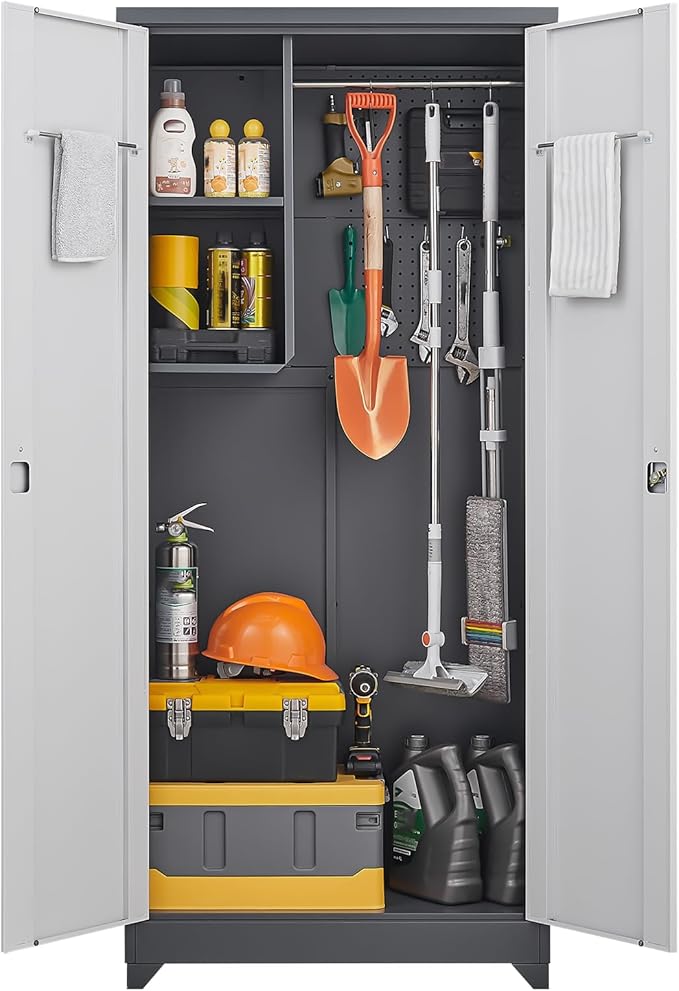 GREATMEET 72.8" Outdoor Broom Storage Cabinet, Metal Storage Cabinets - Image 8