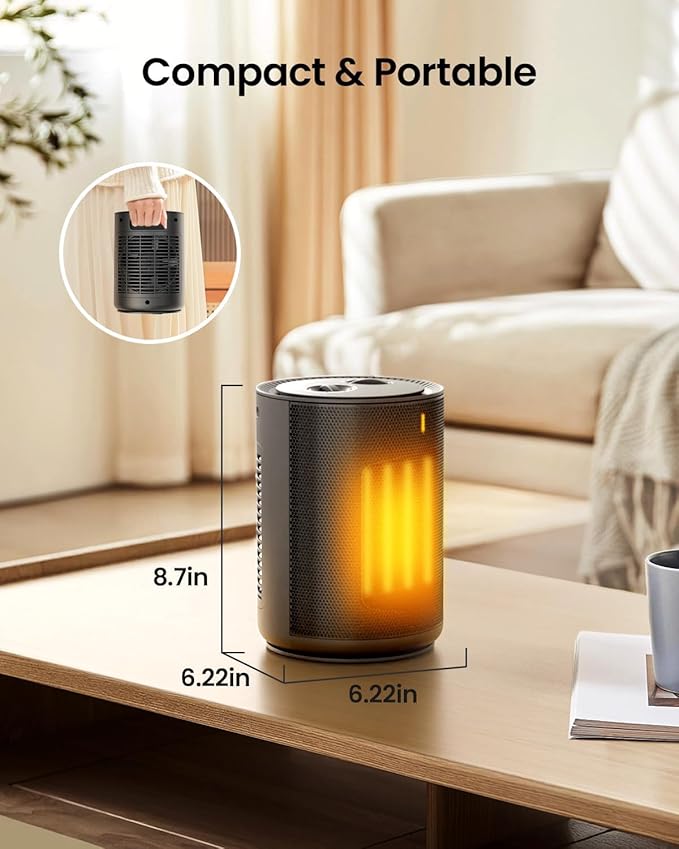 Portable Ceramic Space Heater w/Thermostat, 1500W Indoor Electric Mini Heater - Image 8
