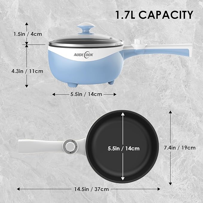Audecook Hot Pot Electric, 1.7L Mini Electric Skillet Portable Nonstick Sauté - Image 7
