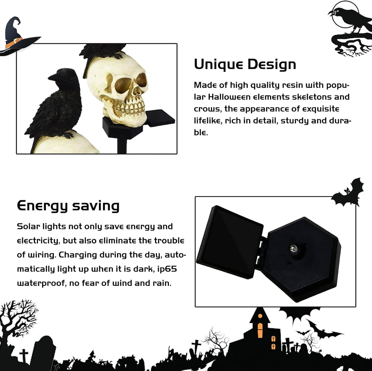 Halloween Solar Pathway Lights - Solar Halloween Skull Stake Lights Decoratio...
