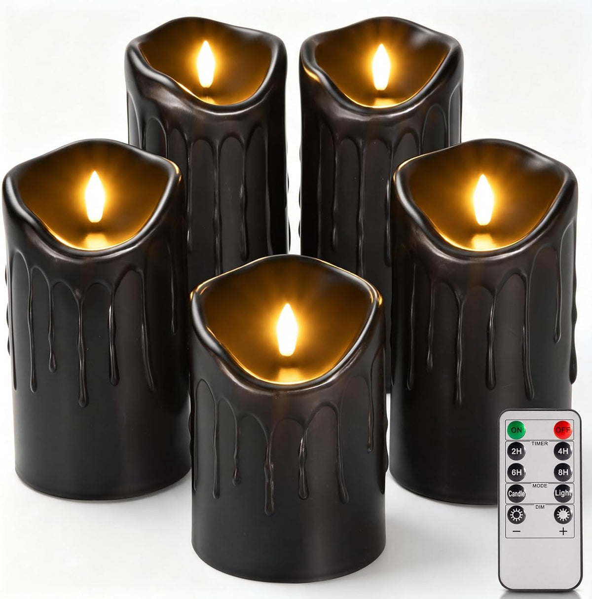 MUMCHASI Black Flameless Candles Set of 5, Black Halloween Battery Operated C...
