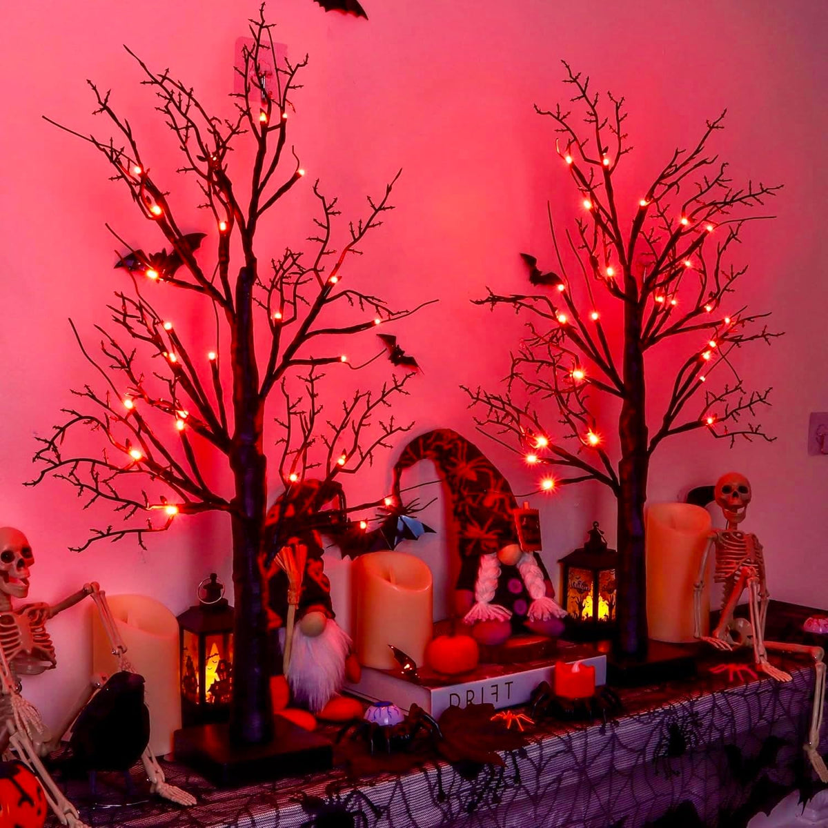 Halloween Decorations Indoor 2 Pack 24 Inch Black Halloween Tree with 24 Oran...