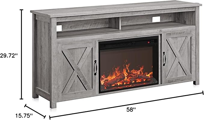 BELLEZE Barn Door Wood Electric Fireplace TV Stand - Image 9