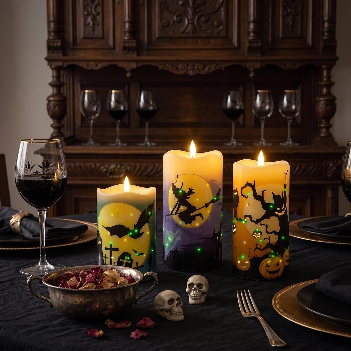 Halloween Flameless Candles, Battery Operated Candles with Remote