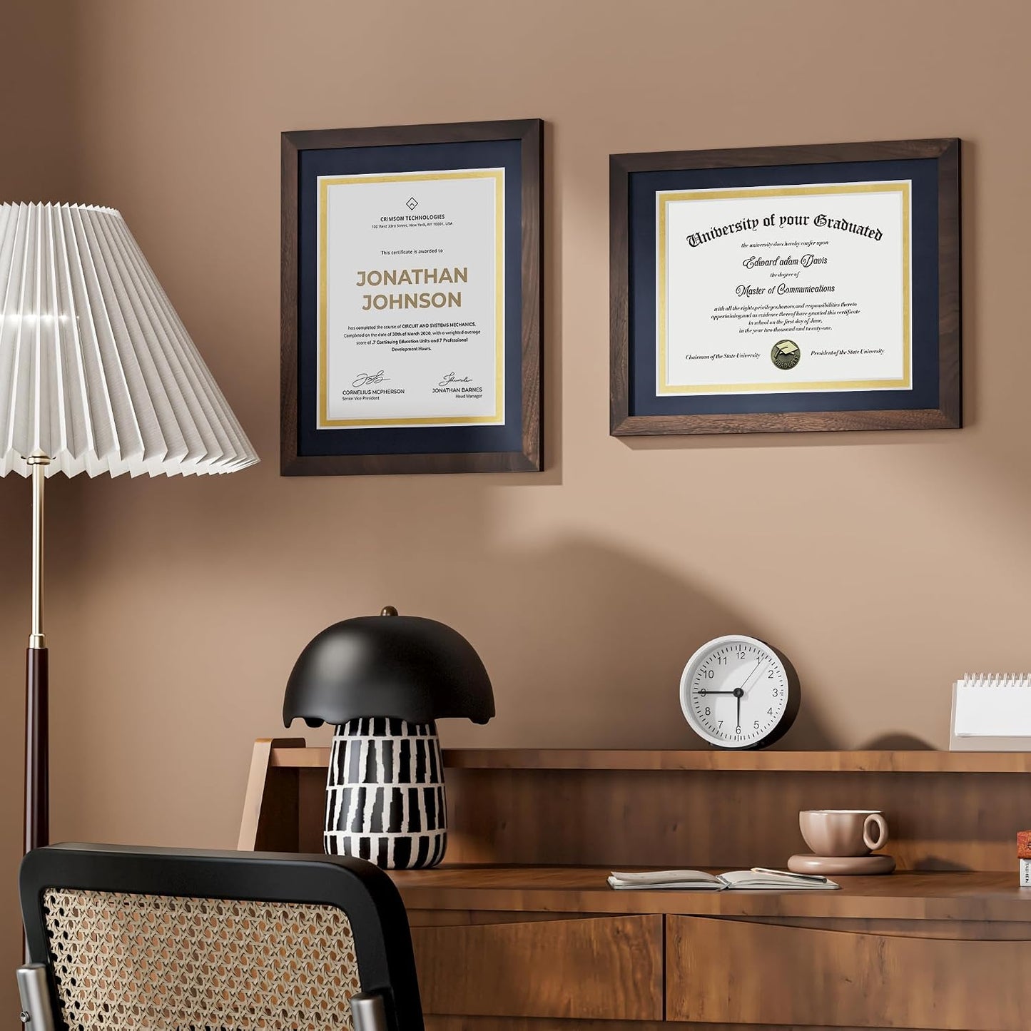 Fun Memories Walnut Wood 11x14 Diploma Frame, 100% Solid Walnut Wood Certificate Picture Frame with High Definition Glass, Document Frame for Wall and Tabletop, Blue Mat