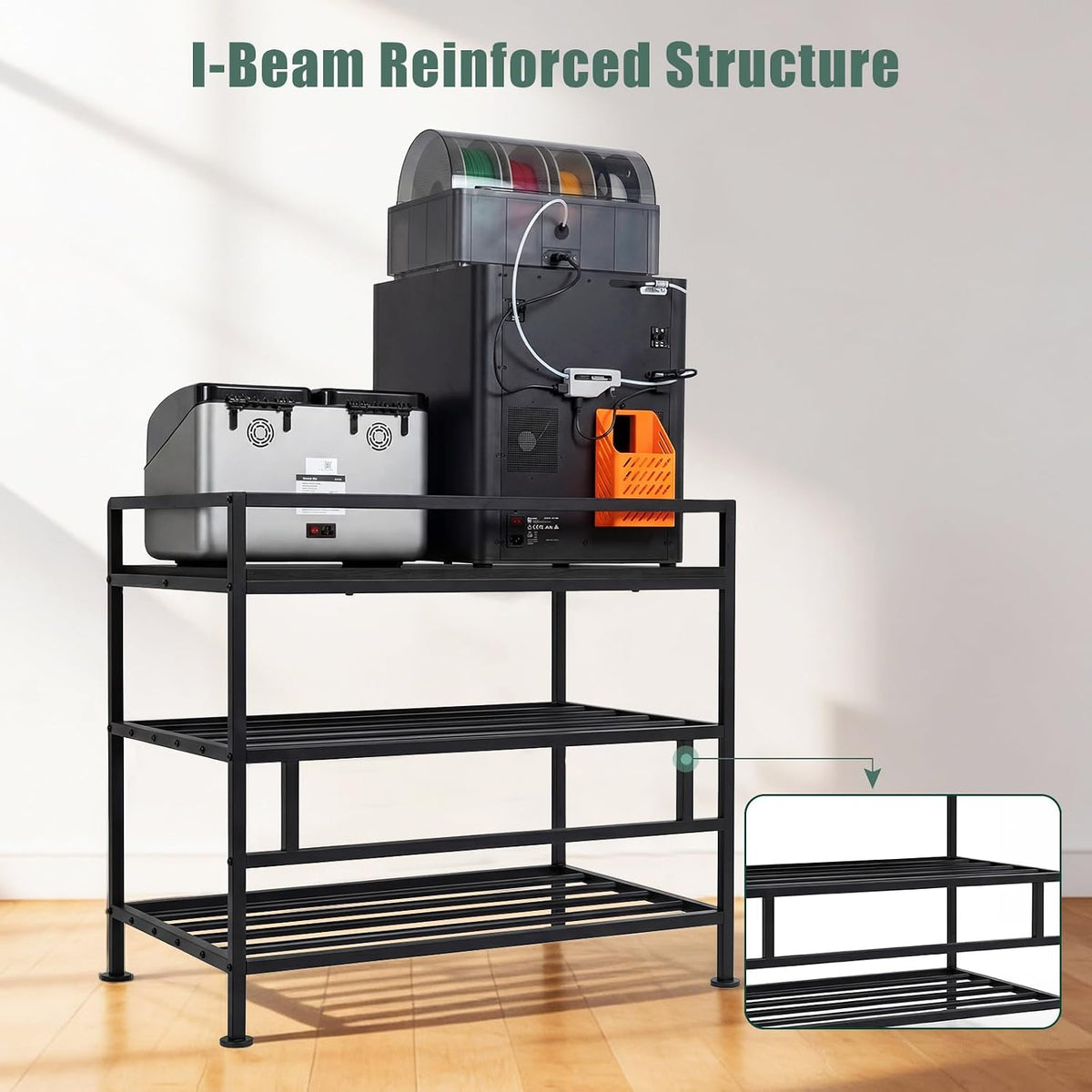 3D Printer Stand with Filament Storage Vibration Elimination Black