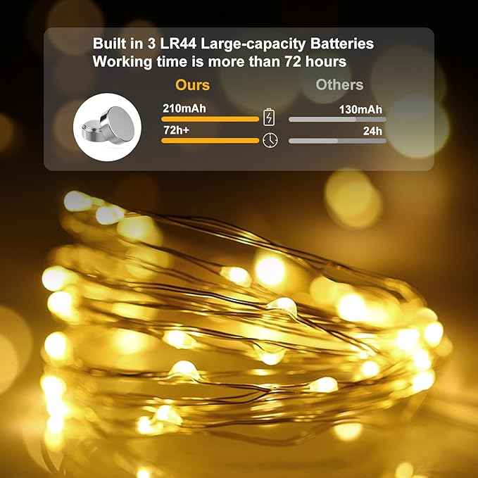 pozzolanas 100 Pack Warm White Battery Operated String Lights - 7ft Waterproo...