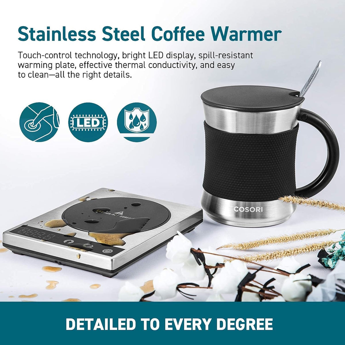 Cosori Coffee Mug Warmer & Mug Set, 1ยฐF Precise Temperature Control