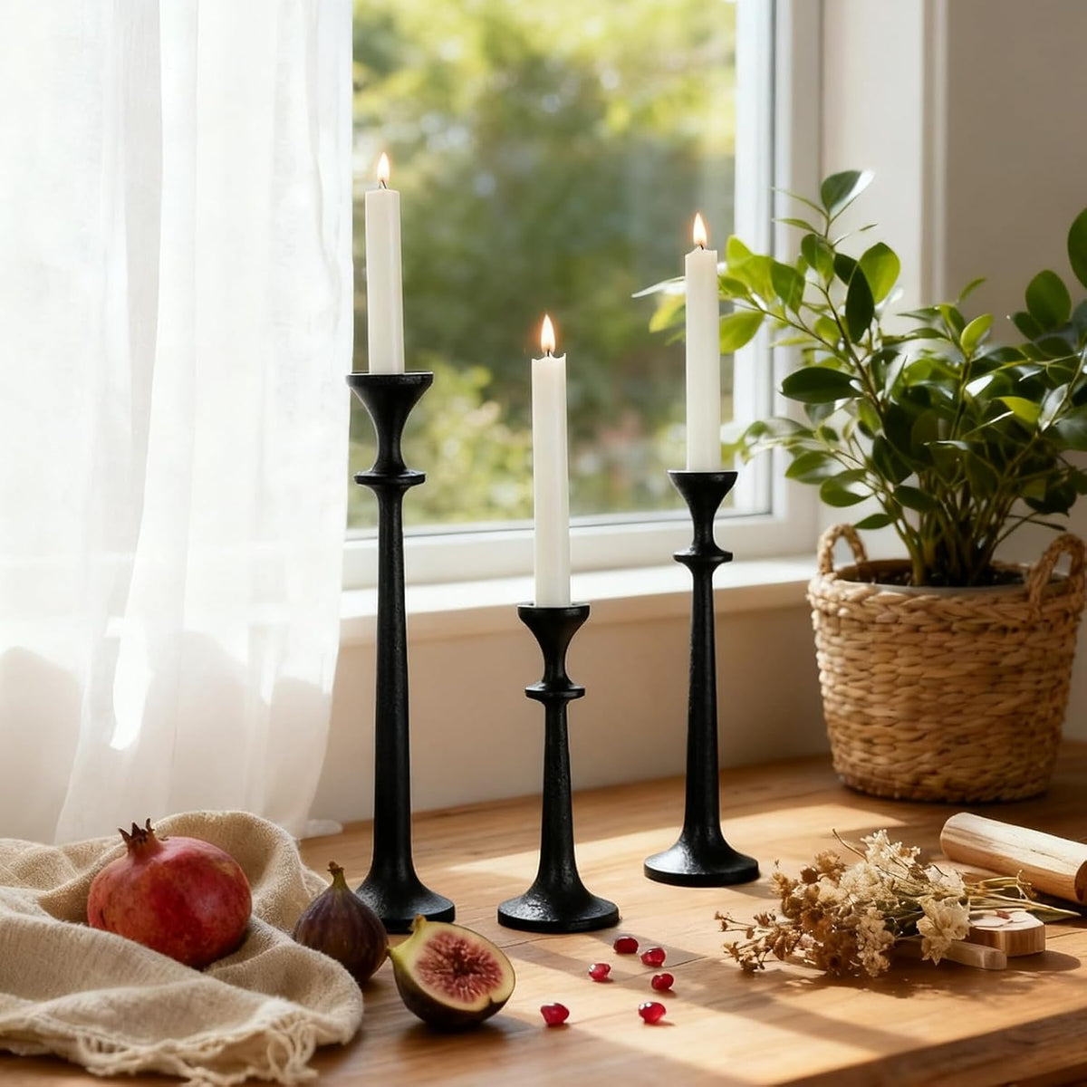 Black Taper Candle Holders Set of 3 Heavy Cast Iron Black Candlestick Holder ...