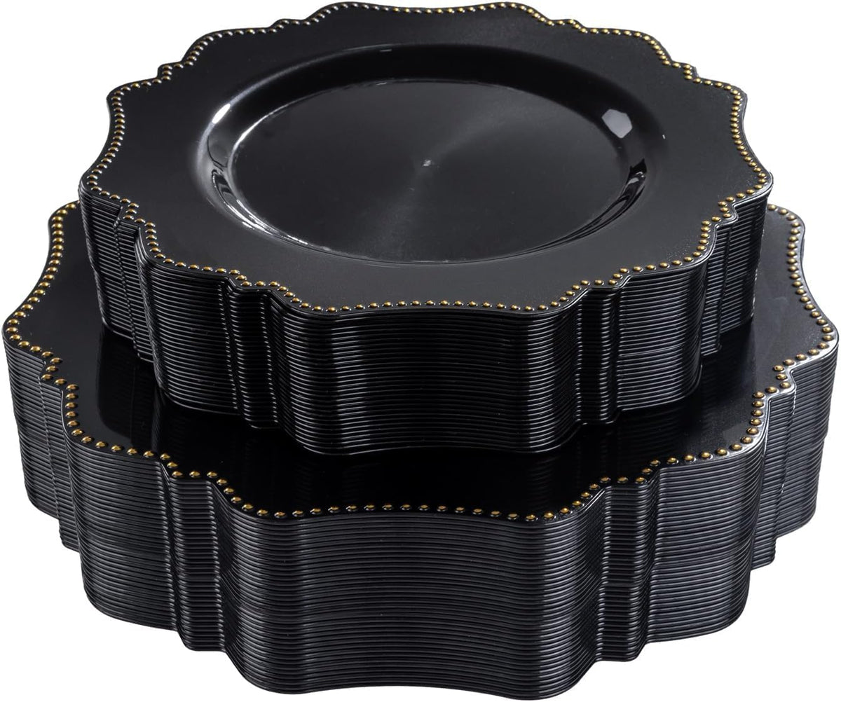 COLOSUS 60PCS Black Plastic Plates, Elegant Disposable Plates for Halloween