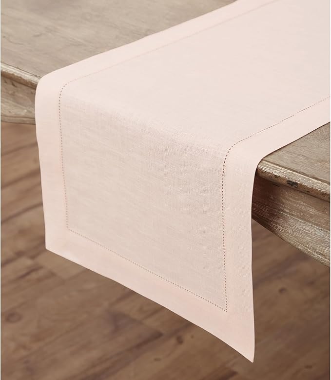 Solino Home Linen Pink Table Runner 108 Inches Long - 100% Pure Linen 14 x 10...