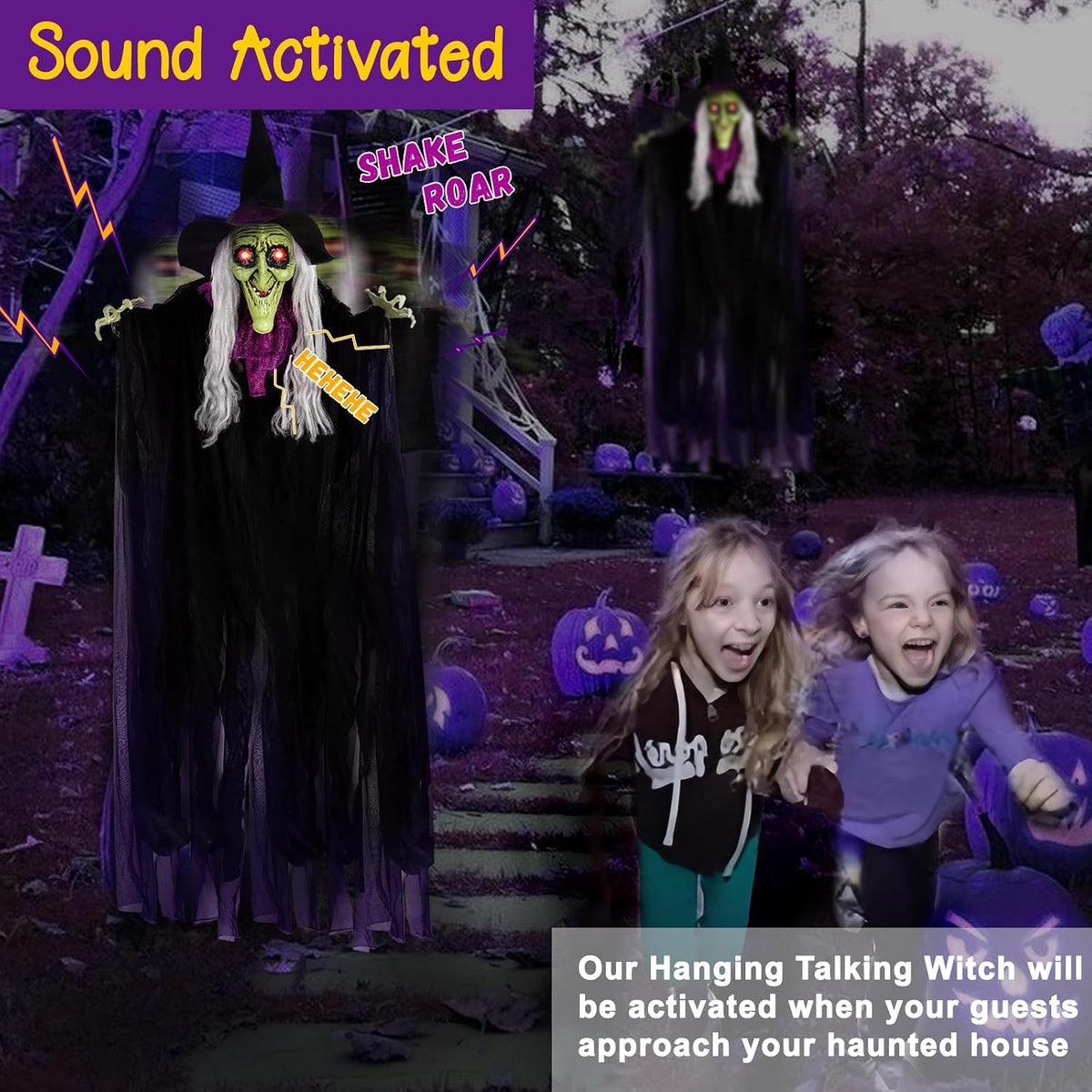 59โ Halloween Hanging Animated Witch Decoration with Sound Activated