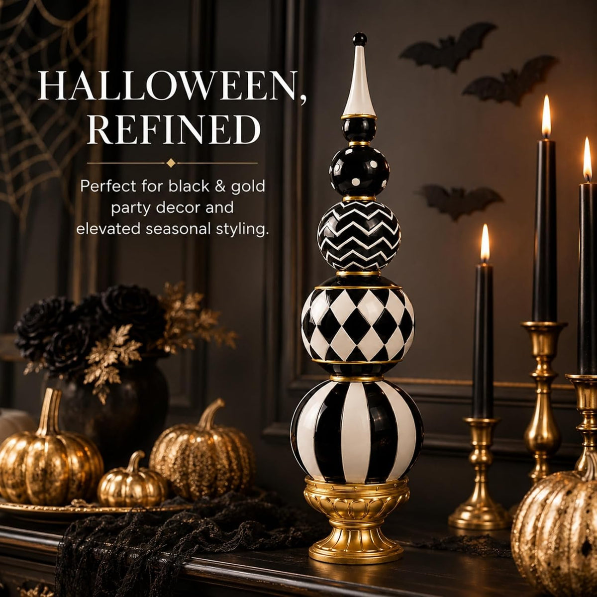 15.7" Black White Checkered Home Decor for Fall, Halloween Table
