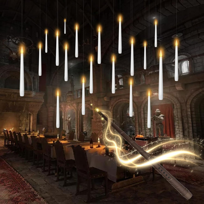 kakoya Flameless Floating Candles with Wand,20 Pcs Magic LED Hanging Taper Candles,Flickering Battery Operated Taper Candle with Wand Remote for Halloween Decorations Best Gift(White)