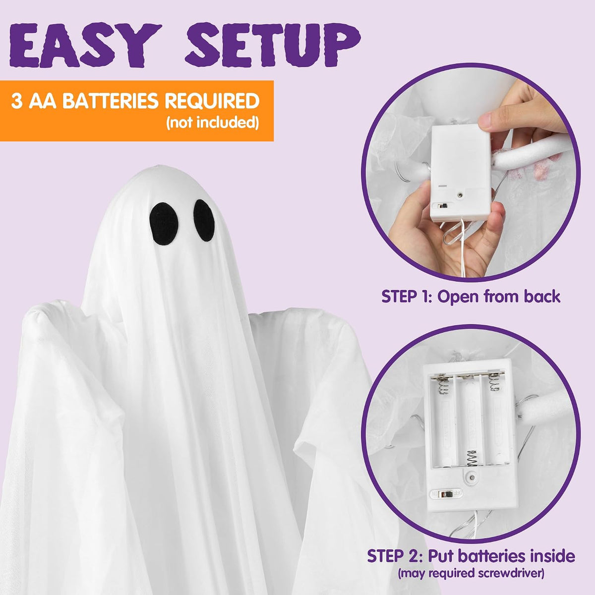 JOYIN Halloween Hanging Light up Ghost, 47โ White Ghosts with Warm White LED ...
