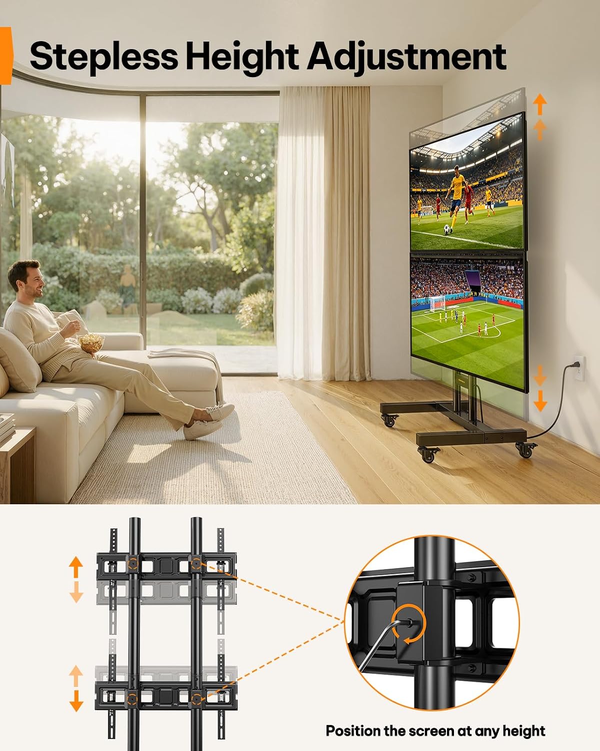 Perlegear Rolling TV Stand for 32โ70 Inch Dual Screens, Holds up to 99 lbs Ea...