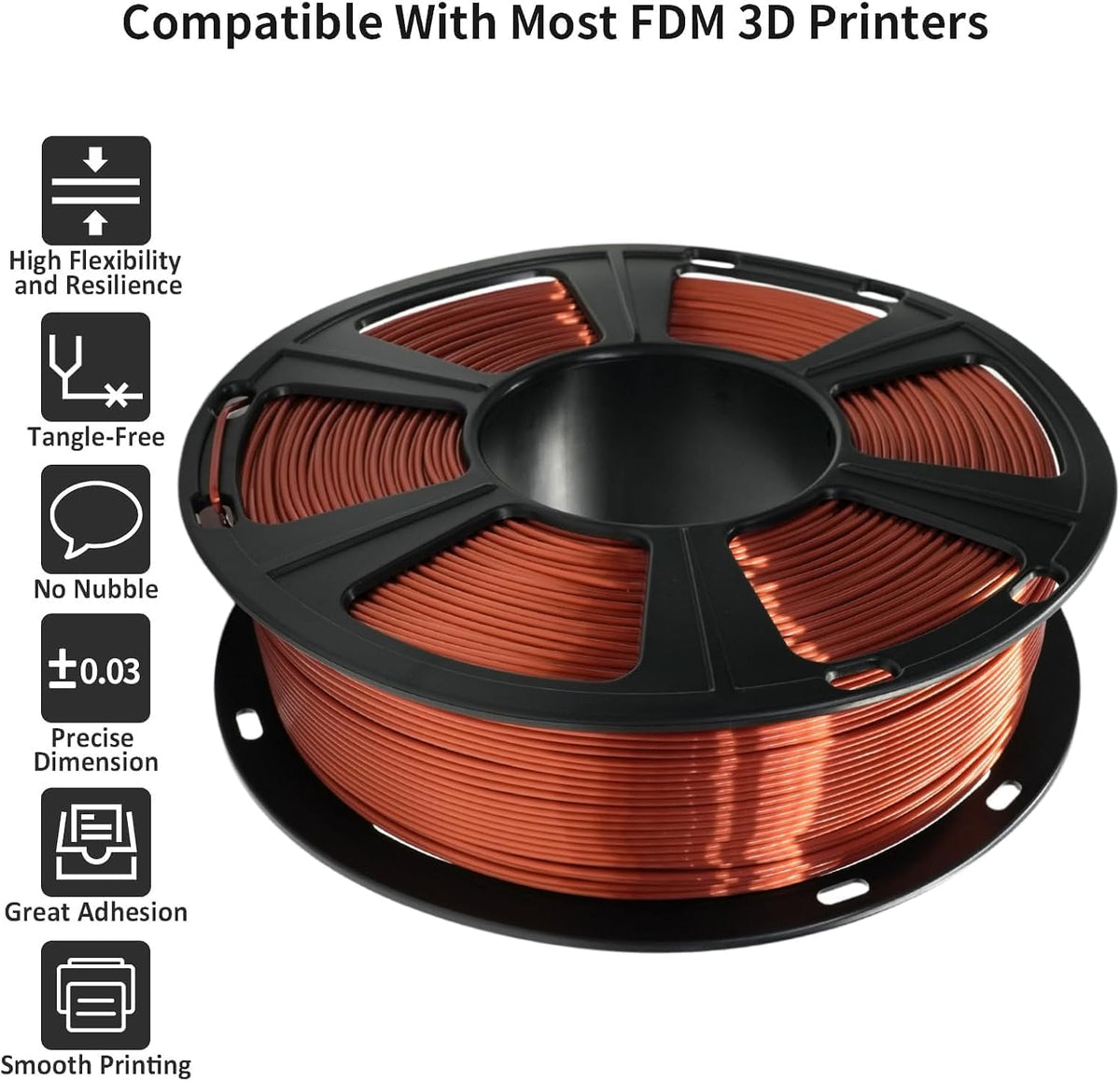 GIANTARM Silk 3D Printer Filament 1.75mm Metallic Copper PLA 2kg