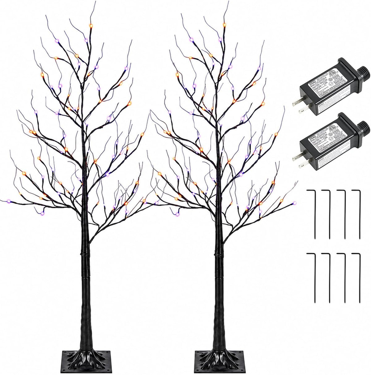 5FT LED Lighted Halloween Tree 2-Pack Orange and Purple Lights Dรฉcor