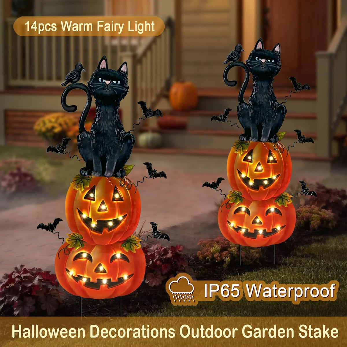 Halloween Decorations Outdoor,Battery Operated Cat Lighted Timer Yard Decor