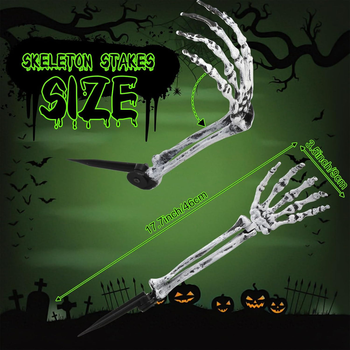Wonderjune 10 Pcs Skeleton Hands Stakes Halloween Yard Decor,Black White