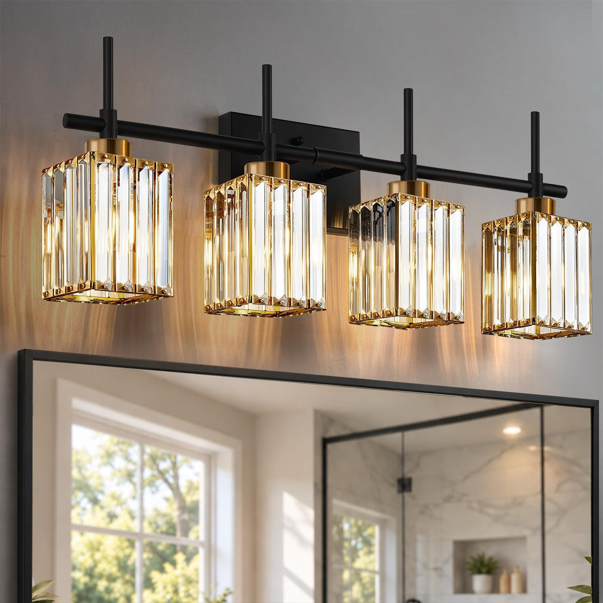 Torondo Modern Crystal Bathroom Vanity Light 4-Lights Gold Bathroom Light Fix...