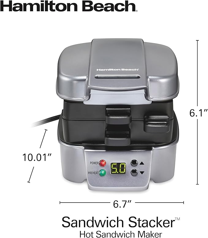 Hamilton Beach Sandwich Stacker Customizable Hot Sandwich Maker, 24 Sq. In. - Image 8