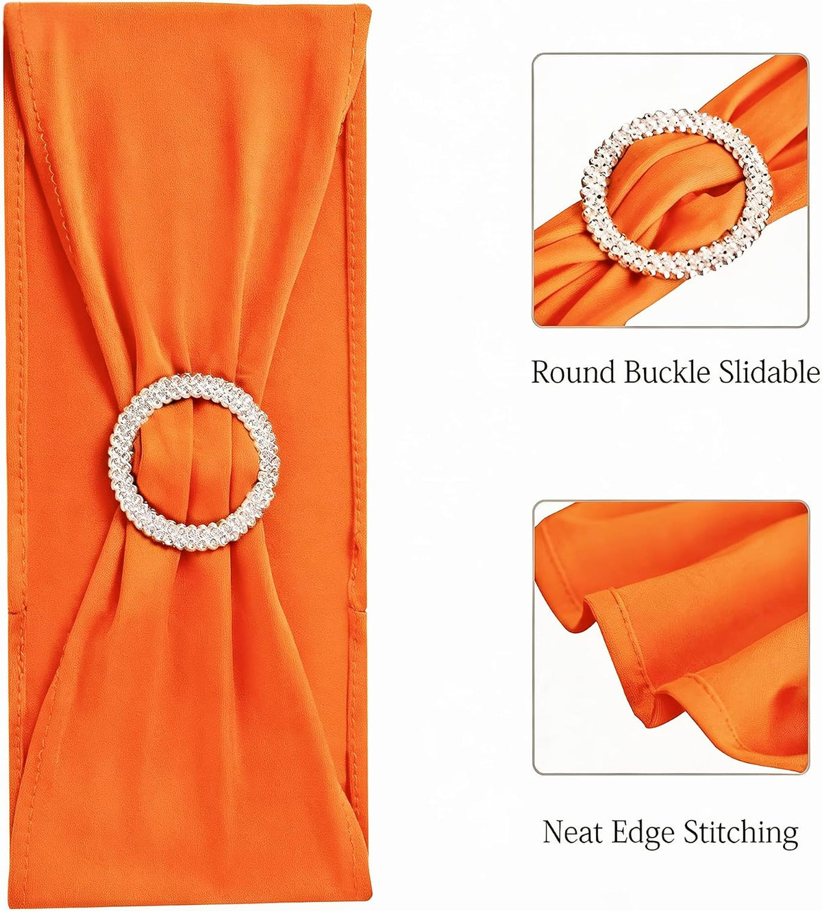 50 Pack Spandex Orange Chair Sashes for Wedding Stretch Chairs Bows Bands wit...