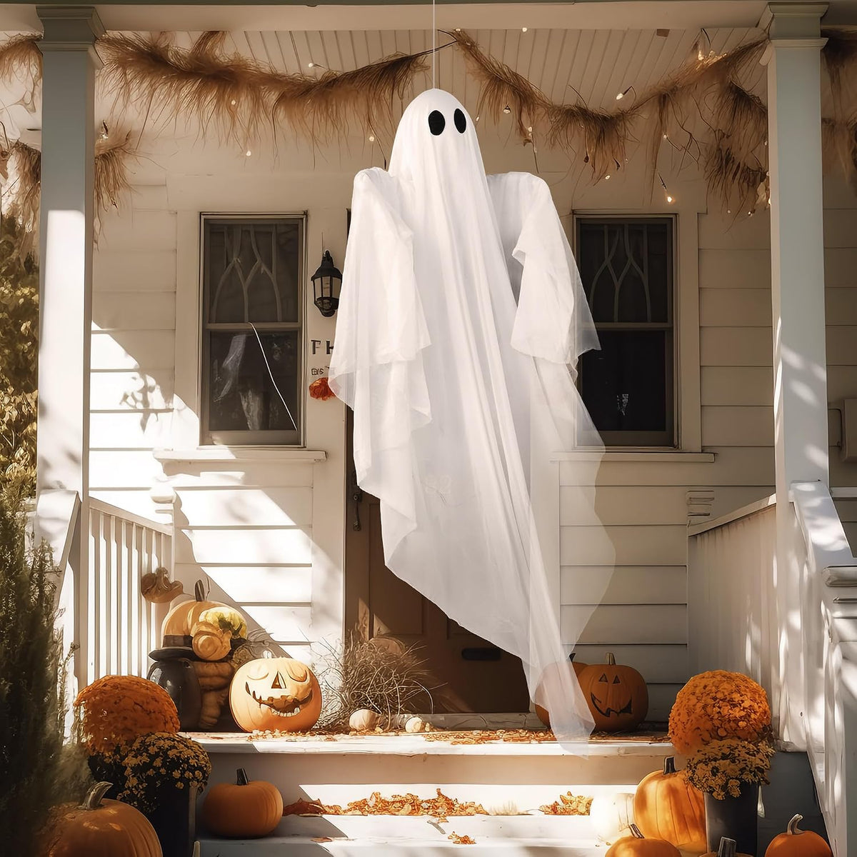 JOYIN Halloween Hanging Light up Ghost, 47โ White Ghosts with Warm White LED ...
