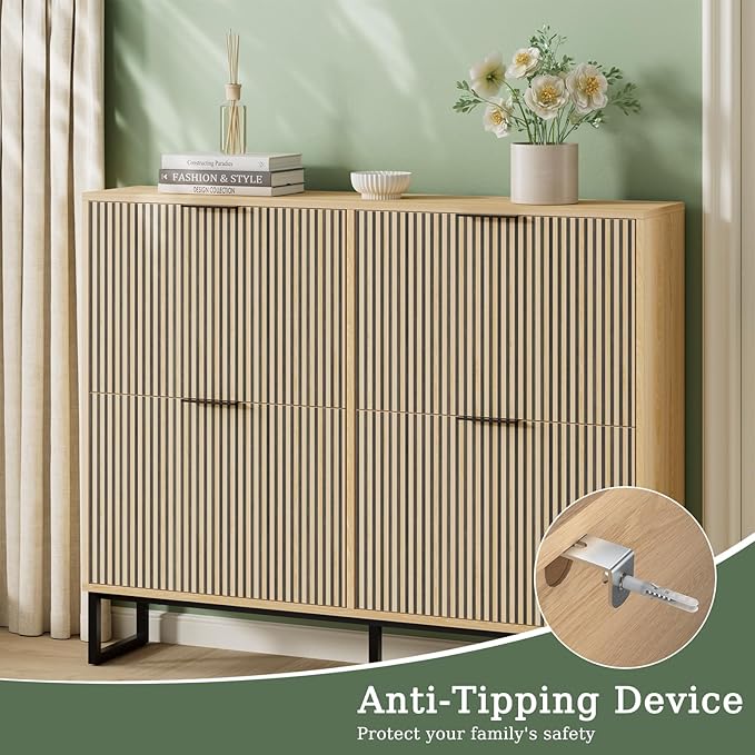 Shoe Cabinet Storage with 4 Flip Drawers, Narrow Hidden Shoe Organizer Cabinet - Image 8