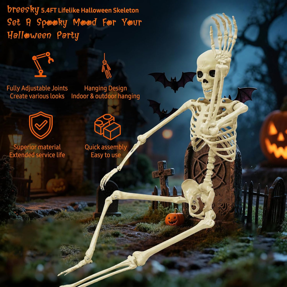 Life Size Skeleton for Halloween: 5.4ft Realistic Human Skeleton