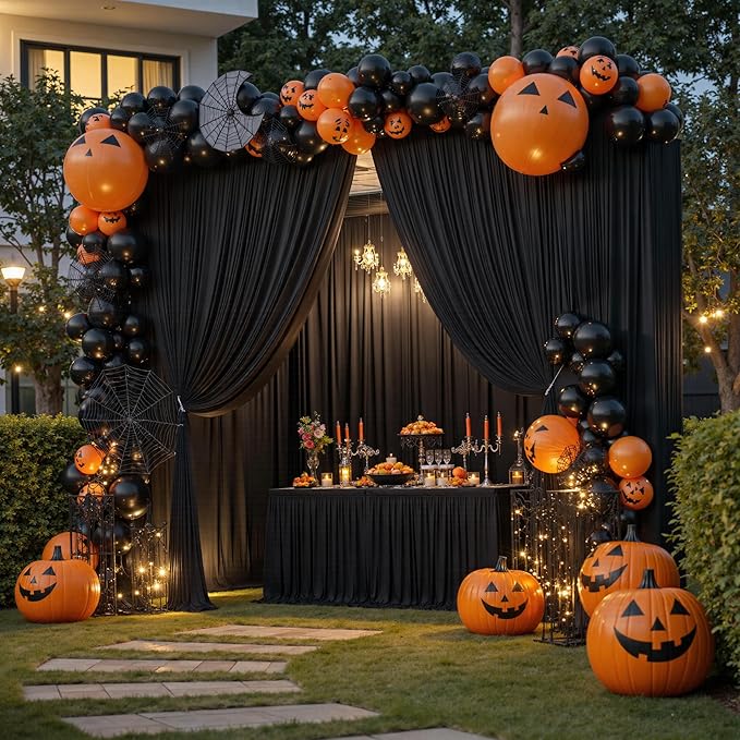 PartyVillage 30ftร15ft Black Backdrop Curtain for Halloween Parties, 6 Panels...