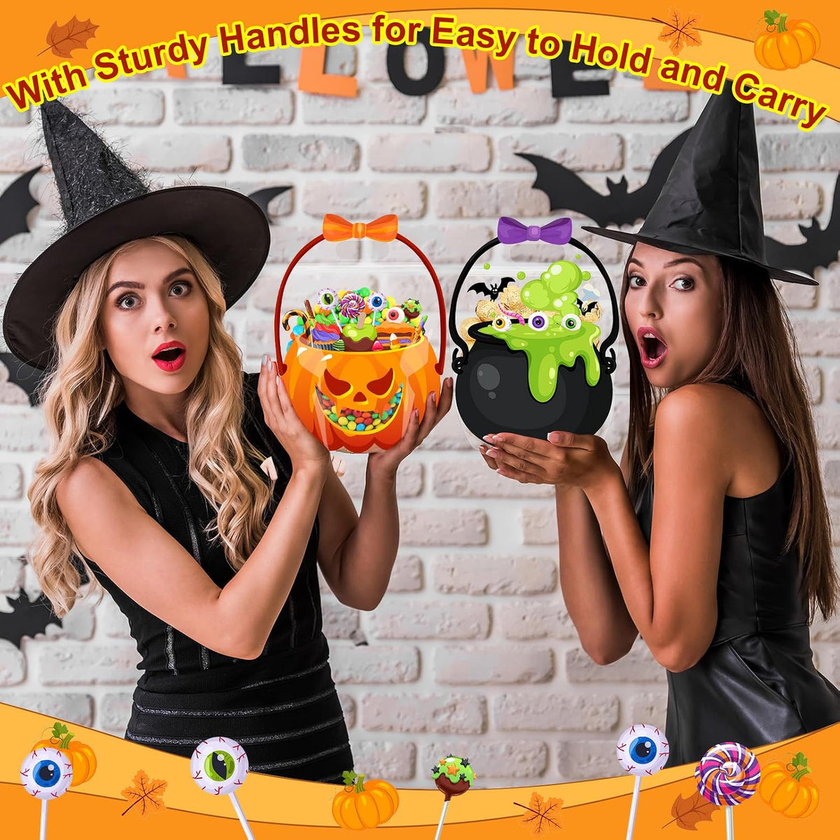 Fuutreo 50 Pcs Halloween Treat Bags with Handle, 50 Pcs, Bubble Gourd