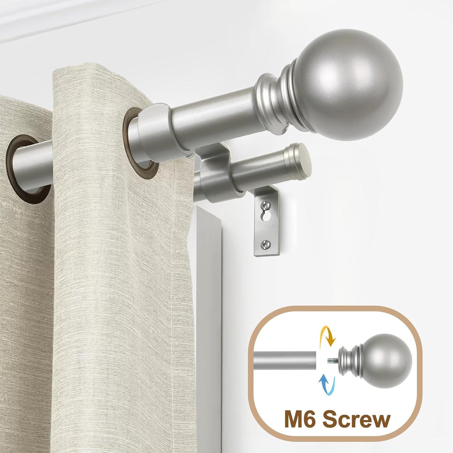 KAMANINA Double Curtain Rods 66 to 120 Inches, Adjustable, Antique Silver | Heavy Duty 1 Inch, Dual Drapery Rod for Sliding Glass Door, Bedroom, Fewer Rods, Easy Install, Decorative Round Finials