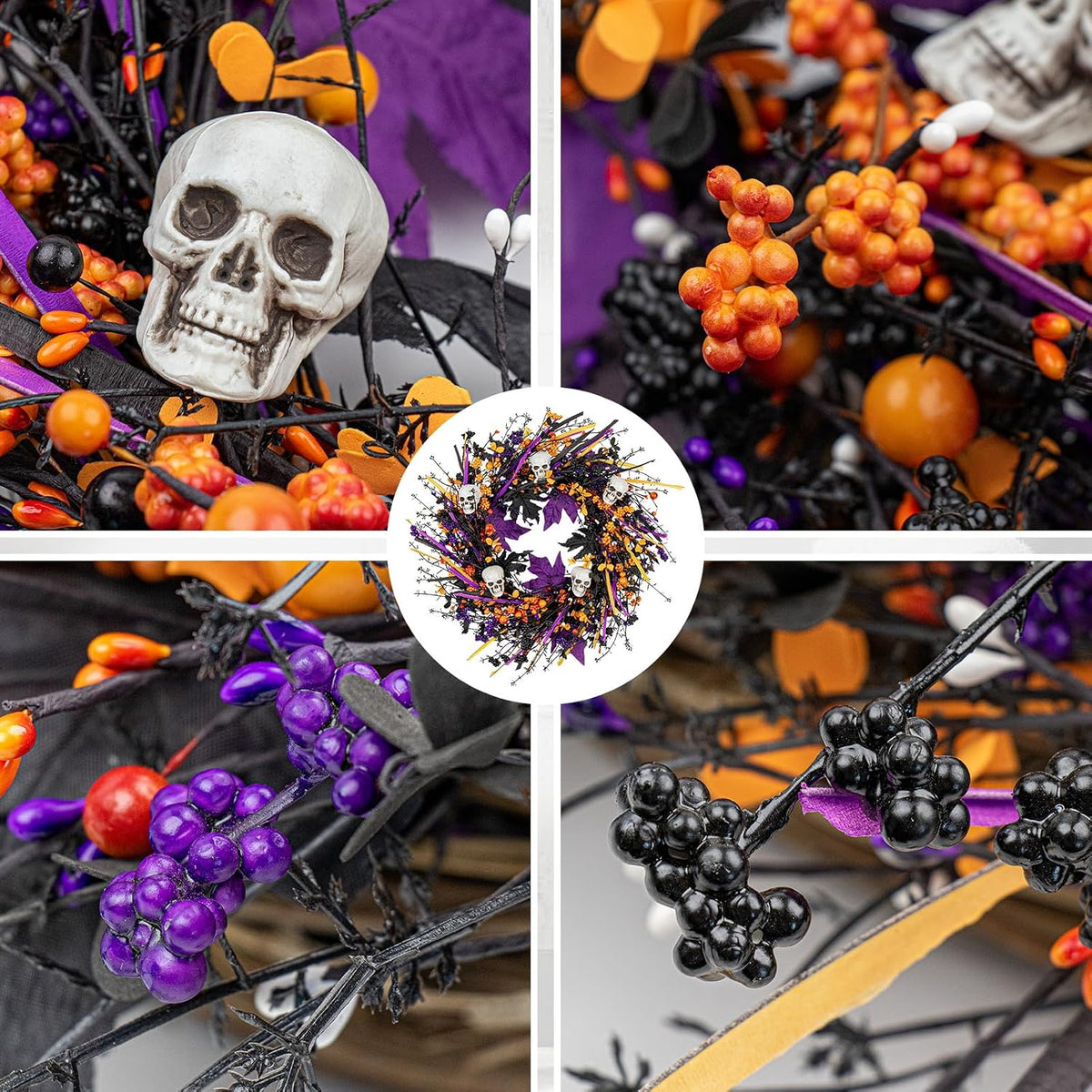 LLZLL Halloween Wreaths for Front Door 22 Inch Halloween Wreath Artificial Sk...