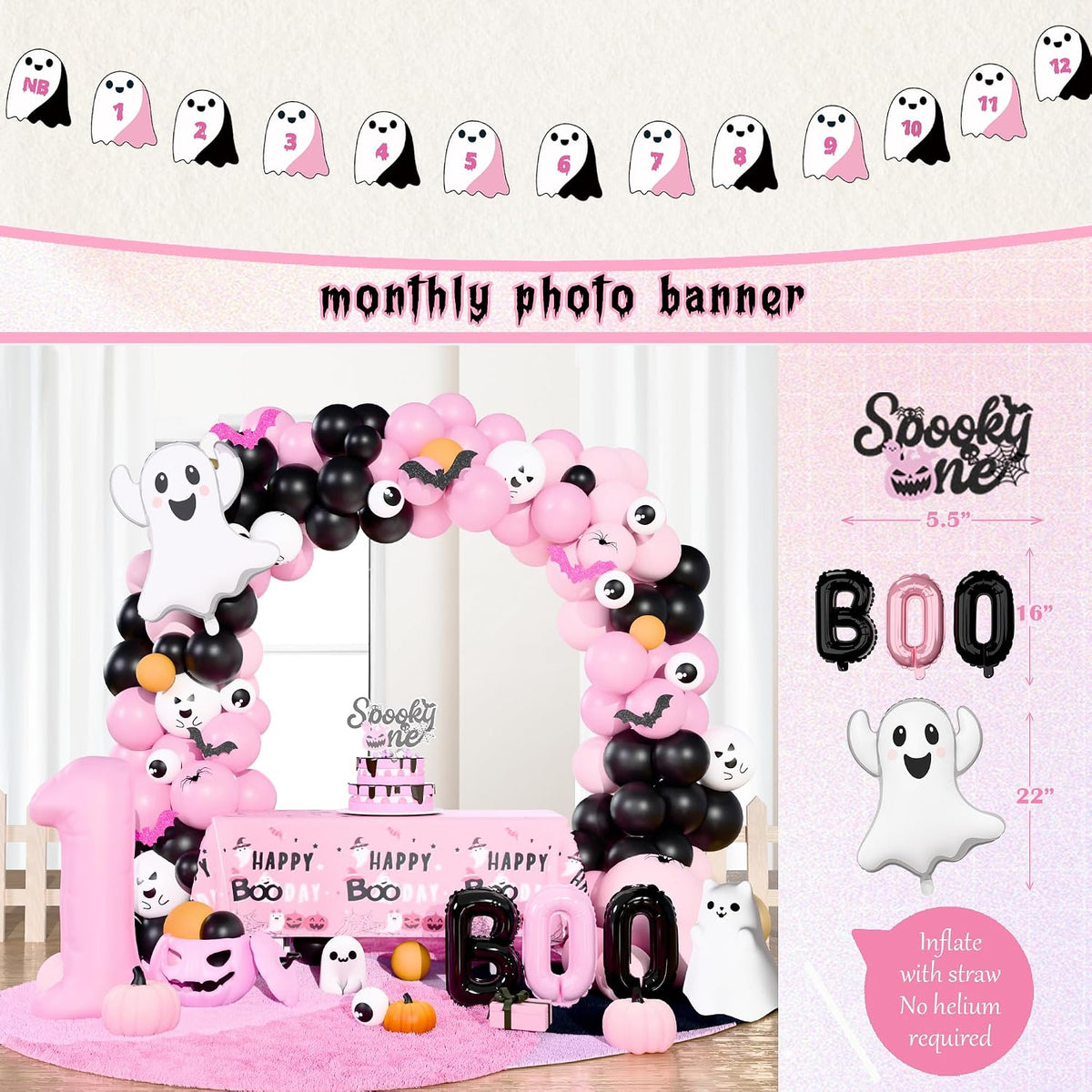 Halloween 1st Birthday Party Decorations,Spooky One Birthday Supplies Decor (...