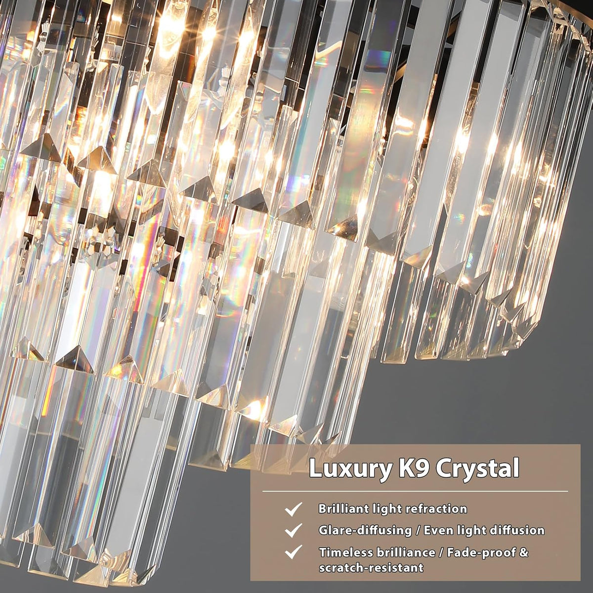 Weesalife Black Crystal Chandeliers for Dining Room๏ผ9-Lights D20 Inch